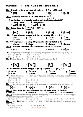 Trắc nghiệm Hình 10 (cơ bản)  Phương trình đường thẳng